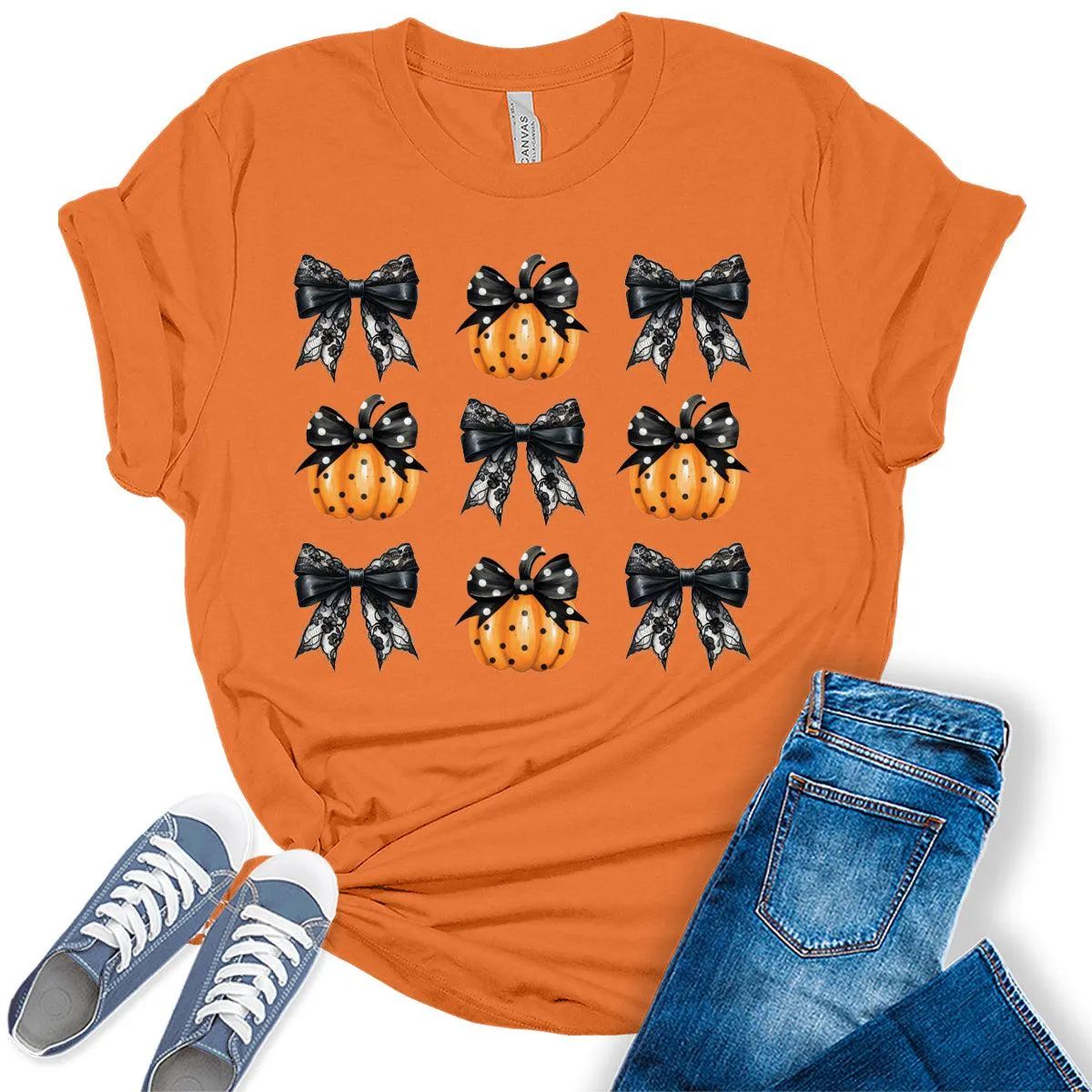 Pumpkins Coquette Halloween Graphic Tees for Women