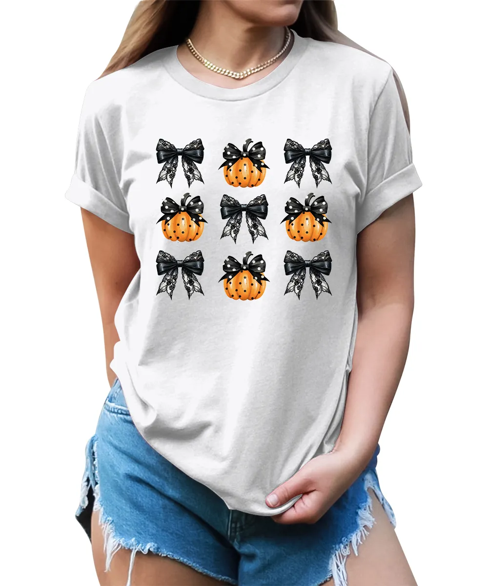 Pumpkins Coquette Halloween Graphic Tees for Women