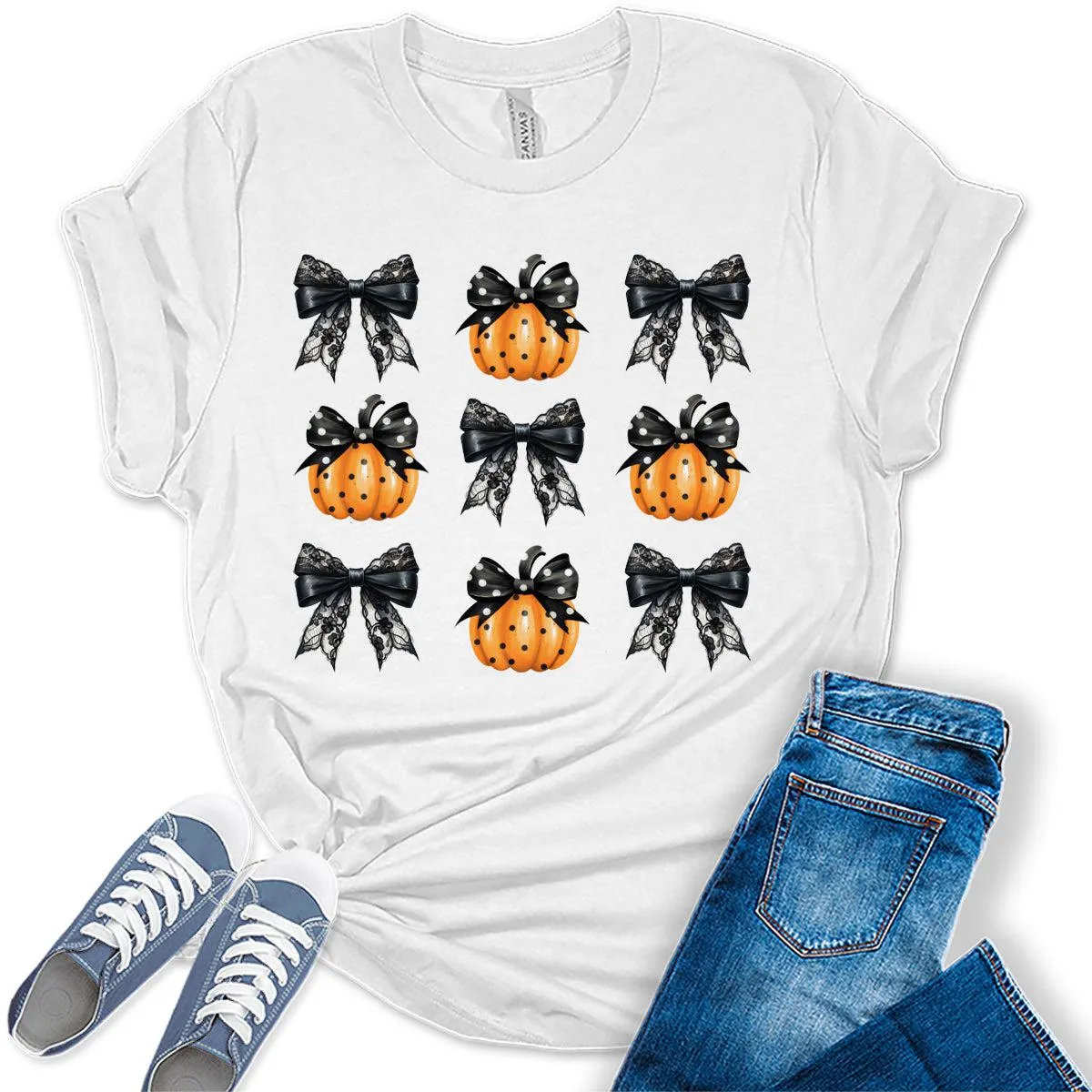 Pumpkins Coquette Halloween Graphic Tees for Women