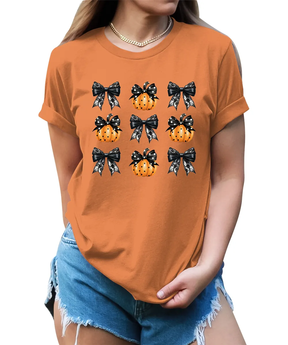 Pumpkins Coquette Halloween Graphic Tees for Women