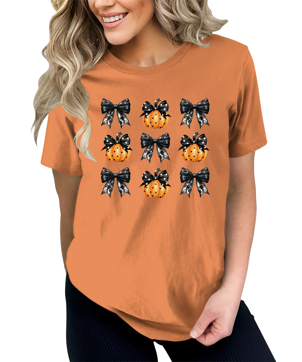 Pumpkins Coquette Halloween Graphic Tees for Women