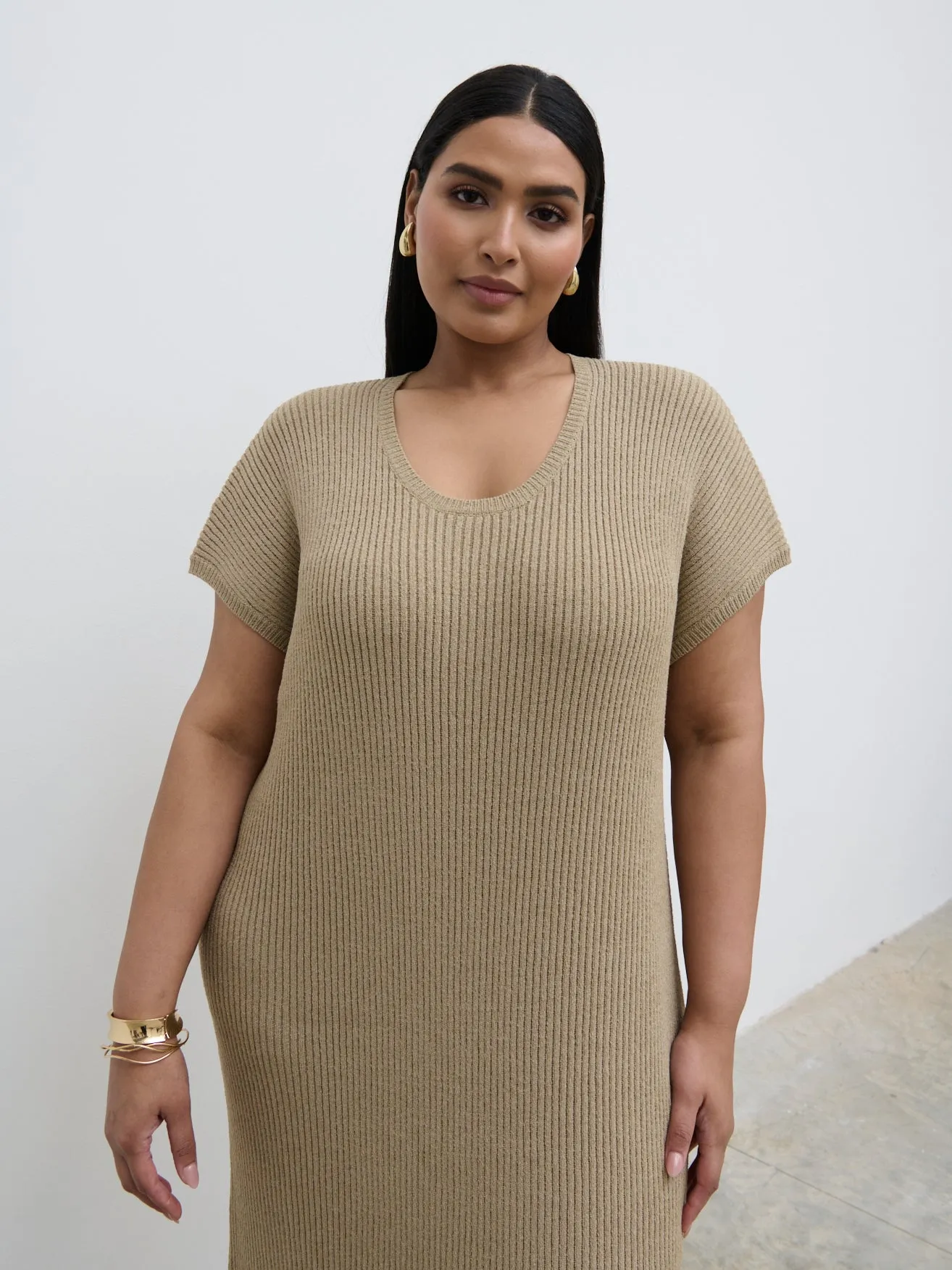 Rose Knit Midaxi Dress Curve - Stone Taupe