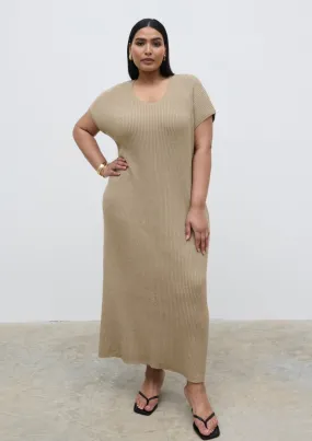 Rose Knit Midaxi Dress Curve - Stone Taupe