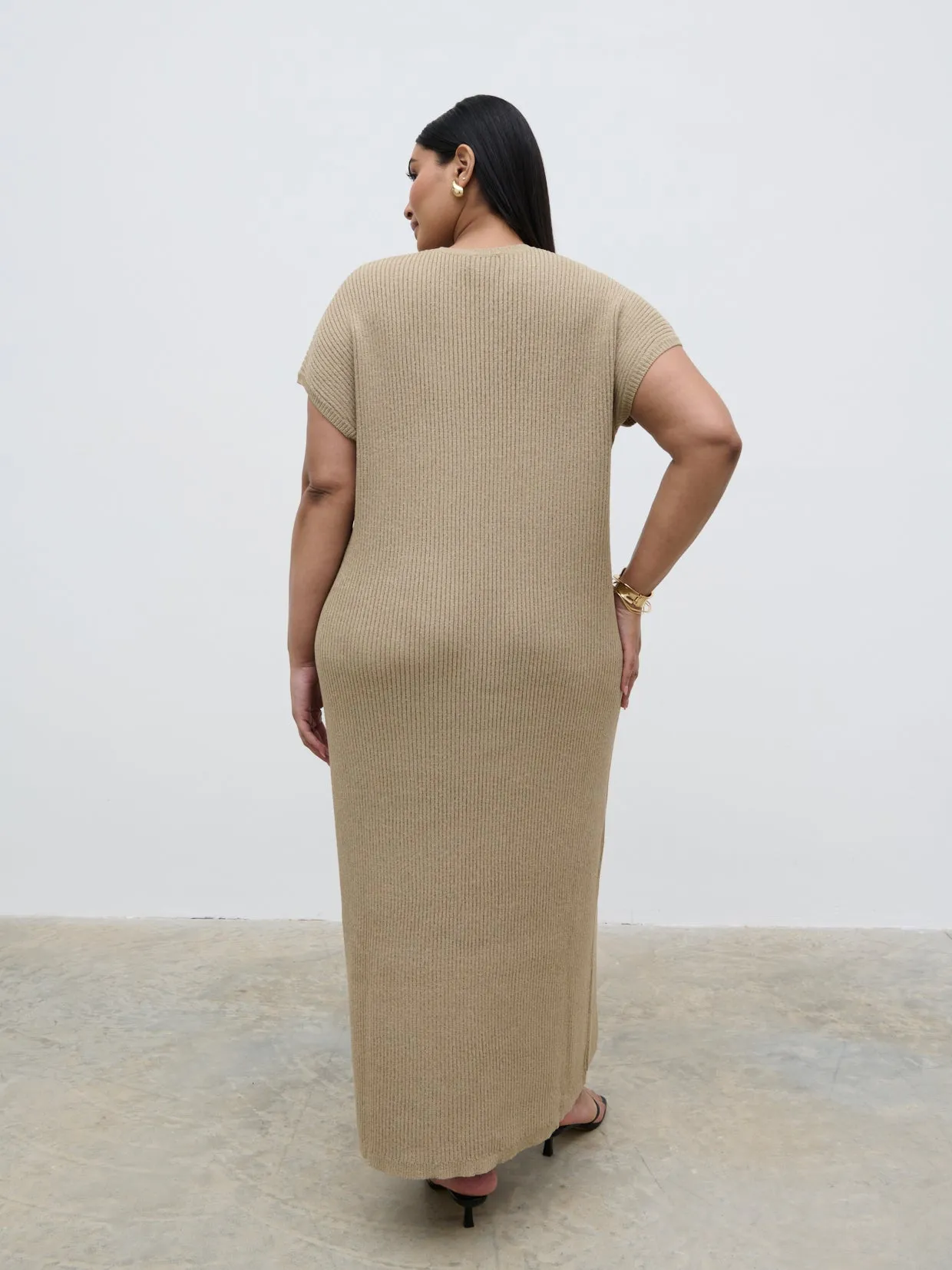 Rose Knit Midaxi Dress Curve - Stone Taupe