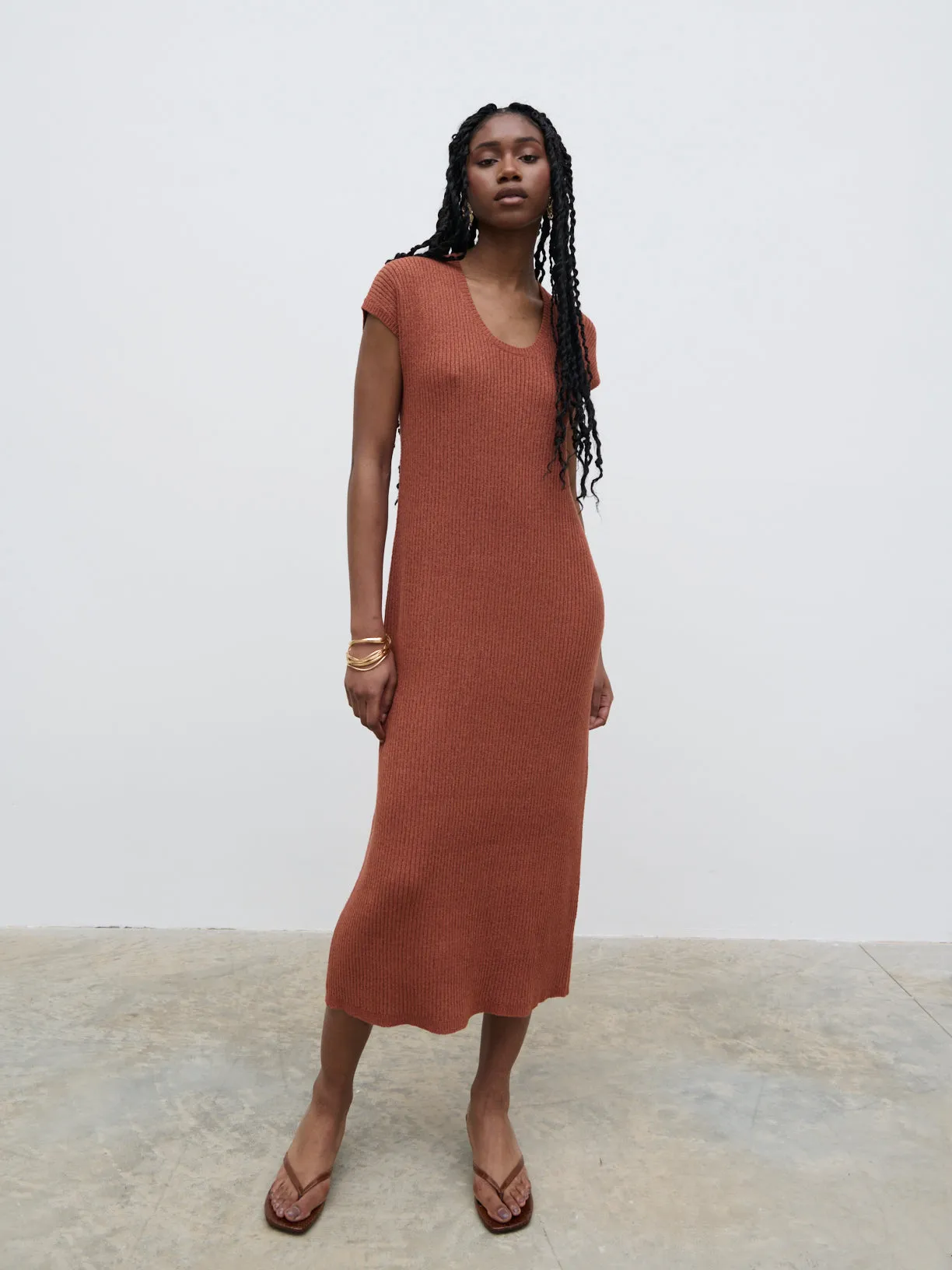 Rose Knit Midaxi Dress - Rosewood