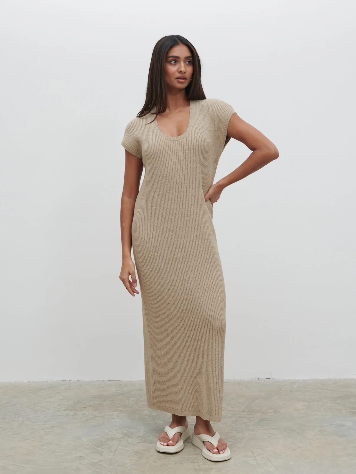 Rose Knit Midaxi Dress - Stone Taupe