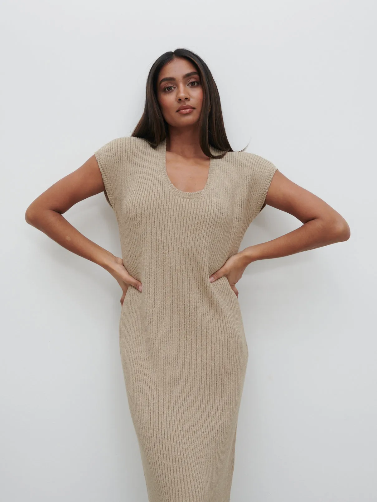 Rose Knit Midaxi Dress - Stone Taupe