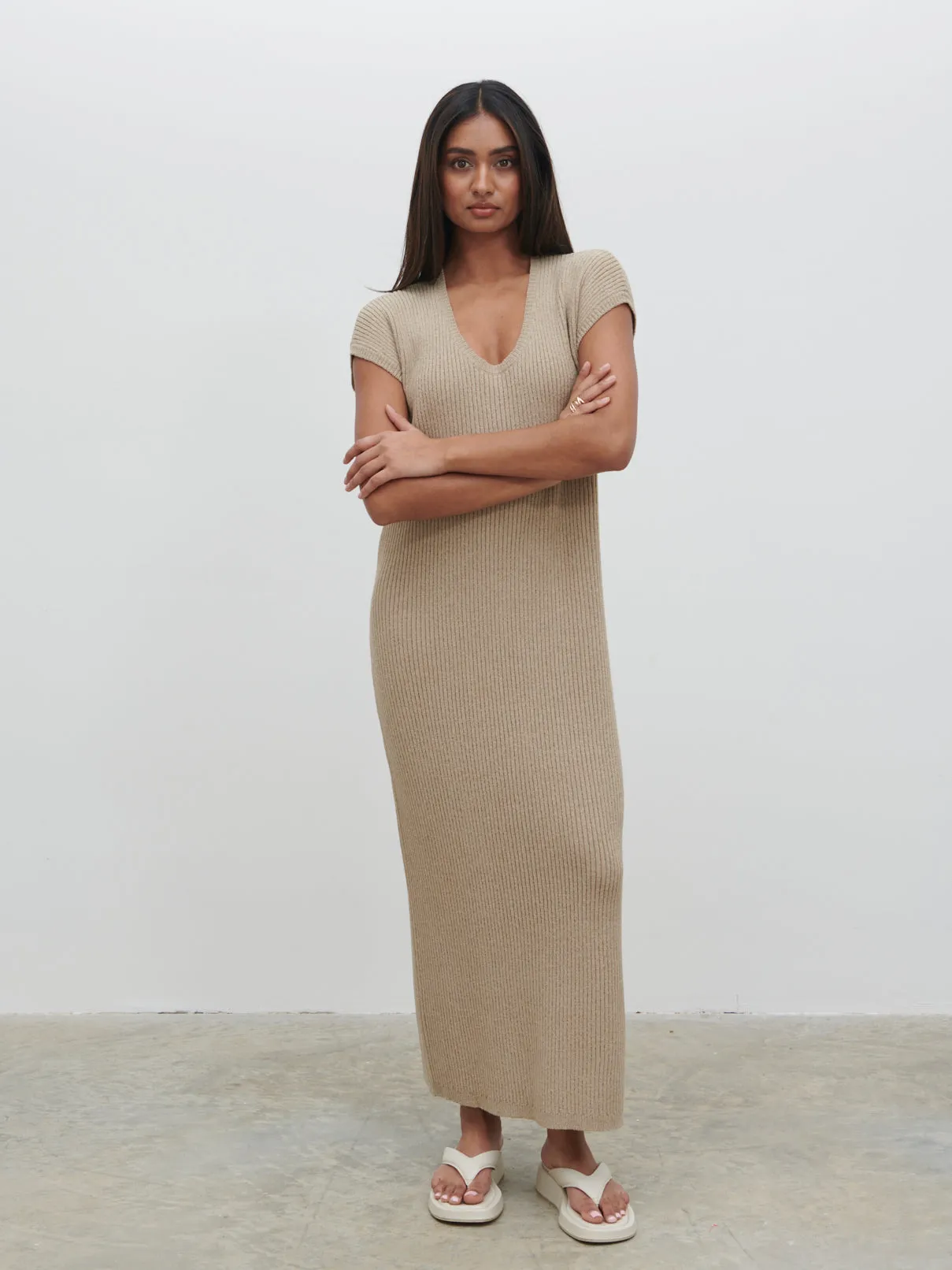 Rose Knit Midaxi Dress - Stone Taupe