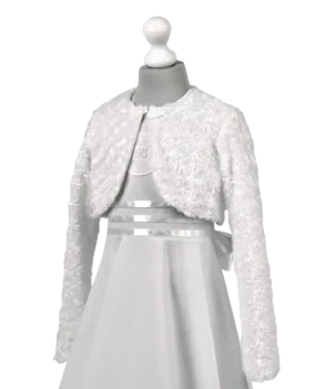 ROZ001 White Soft Rosette Bolero (5-10 yrs and plus size)