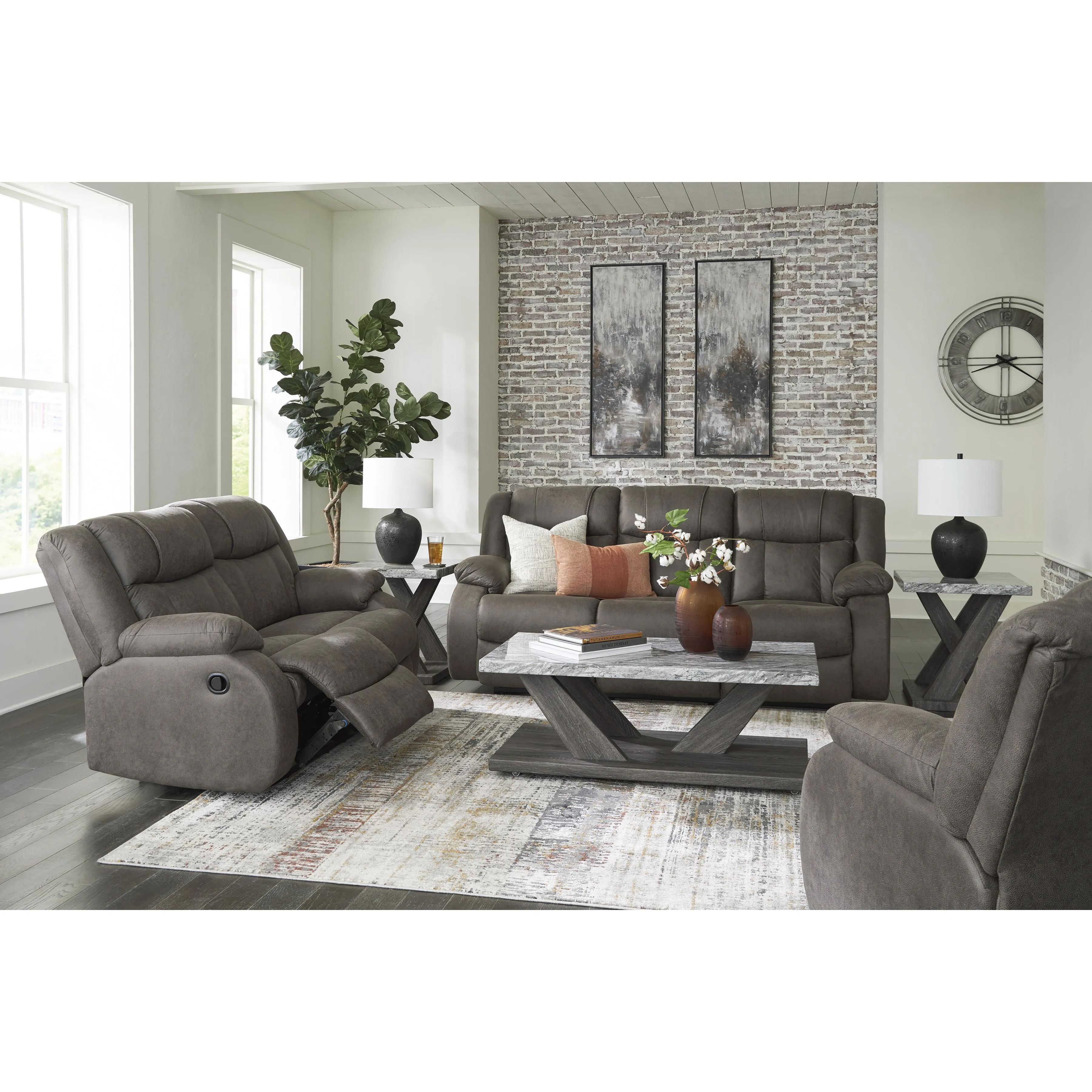 Signature Design by Ashley First Base Reclining Leather Look Sofa 6880488C