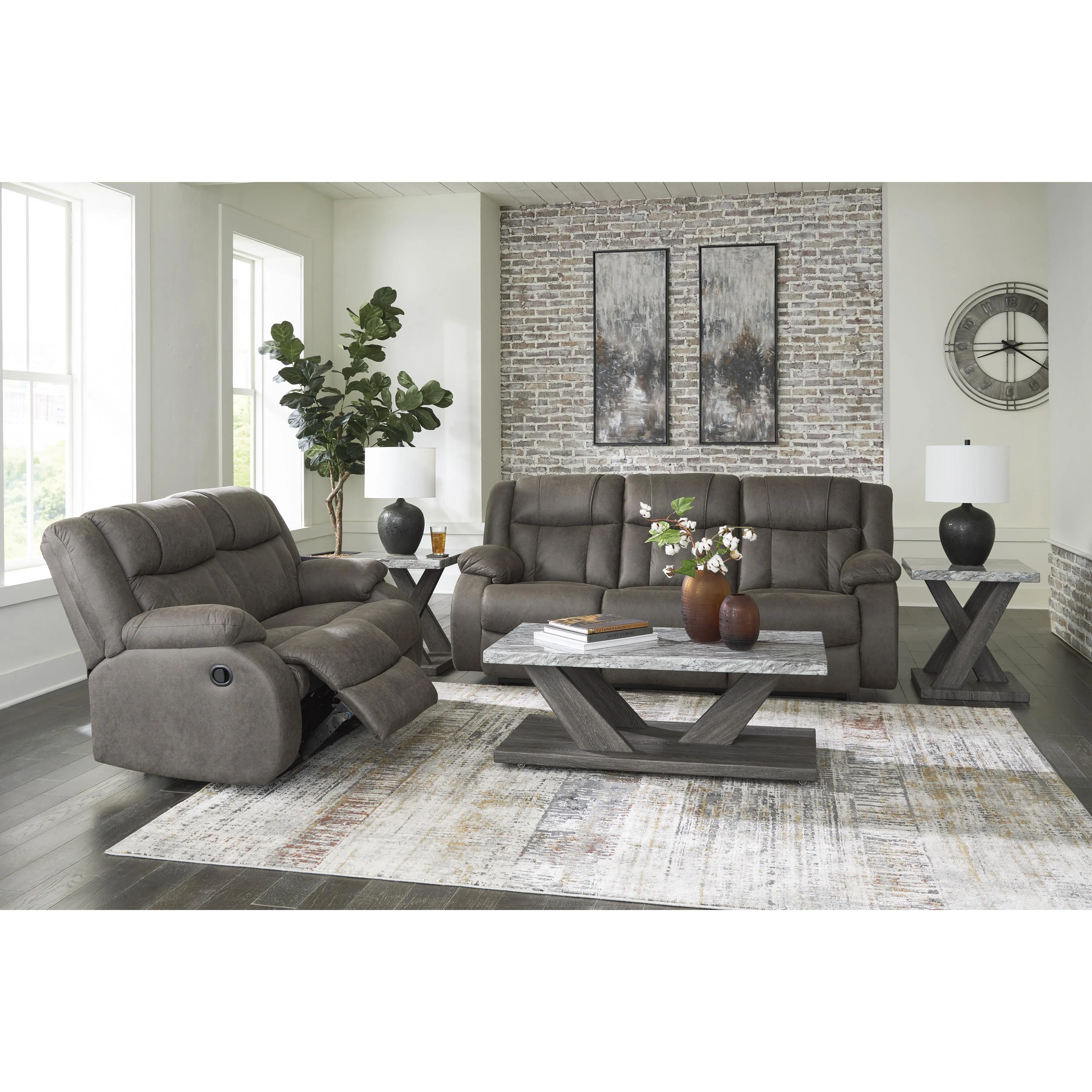 Signature Design by Ashley First Base Reclining Leather Look Sofa 6880488C