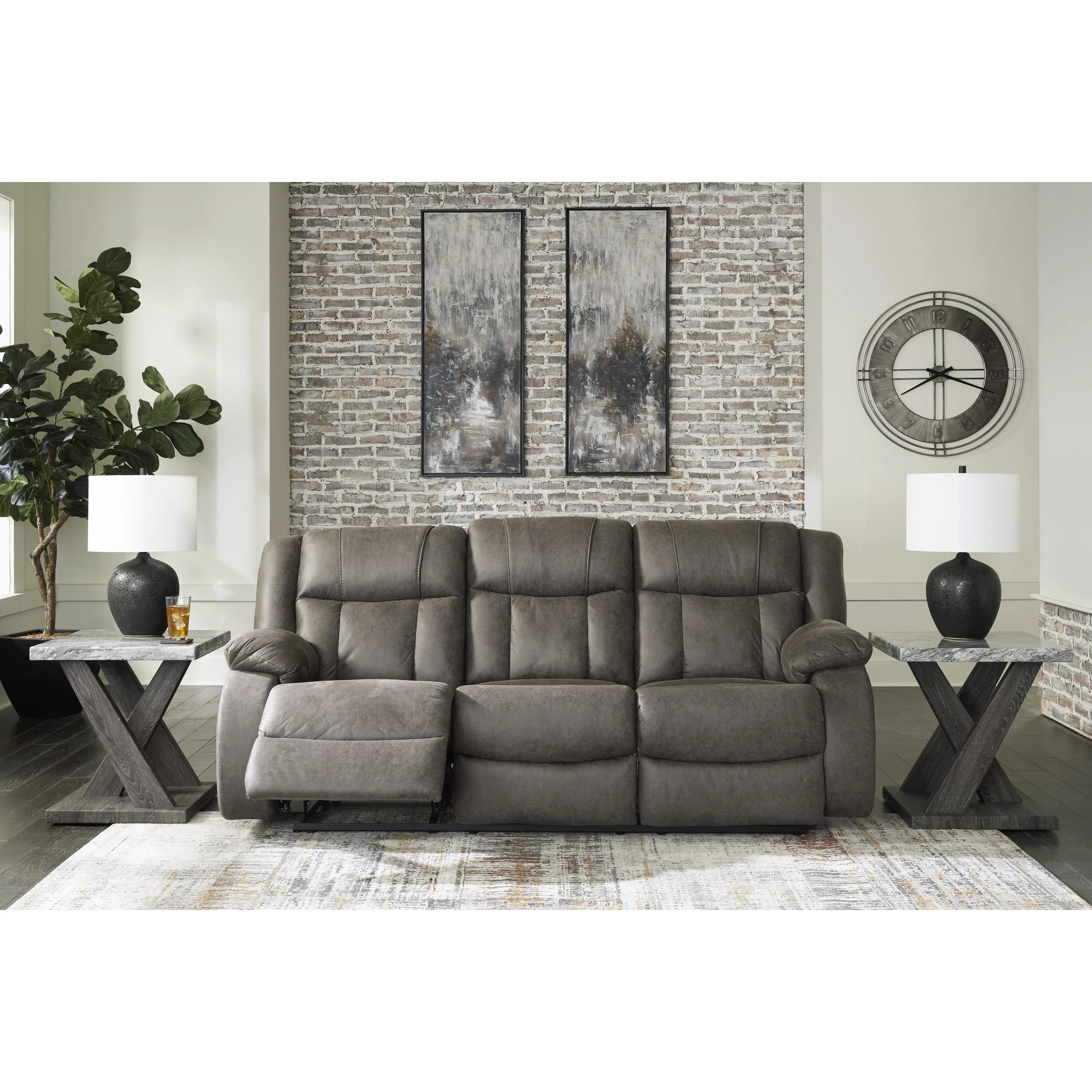 Signature Design by Ashley First Base Reclining Leather Look Sofa 6880488C