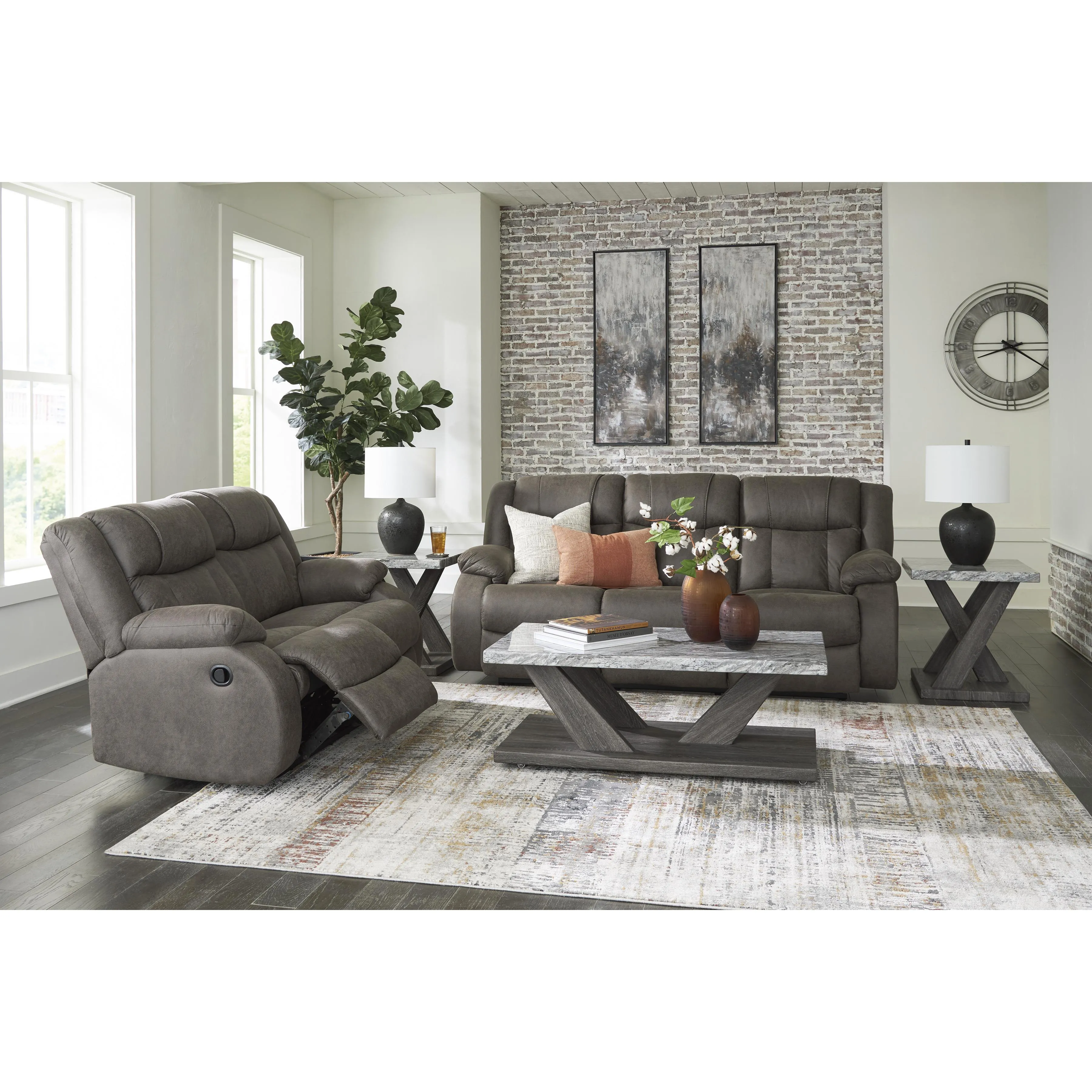 Signature Design by Ashley First Base Reclining Leather Look Sofa 6880488C