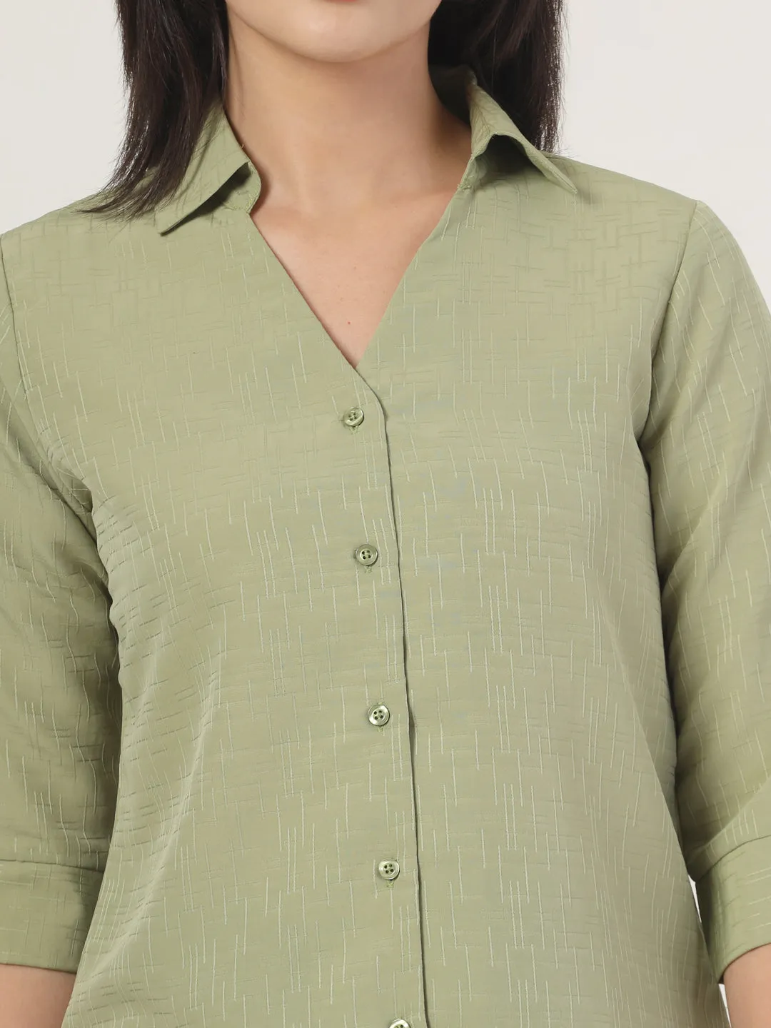 Style Quotient Women Self Design Sage Green Polyester Formal Shirt