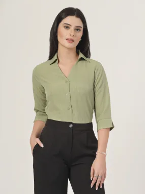 Style Quotient Women Self Design Sage Green Polyester Formal Shirt