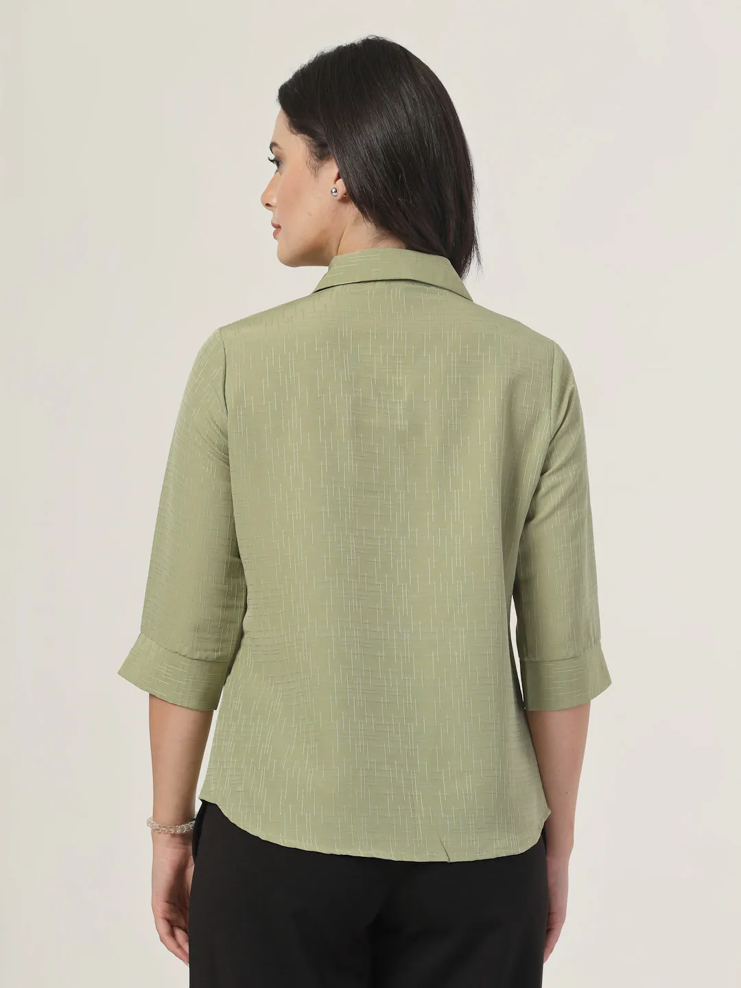 Style Quotient Women Self Design Sage Green Polyester Formal Shirt