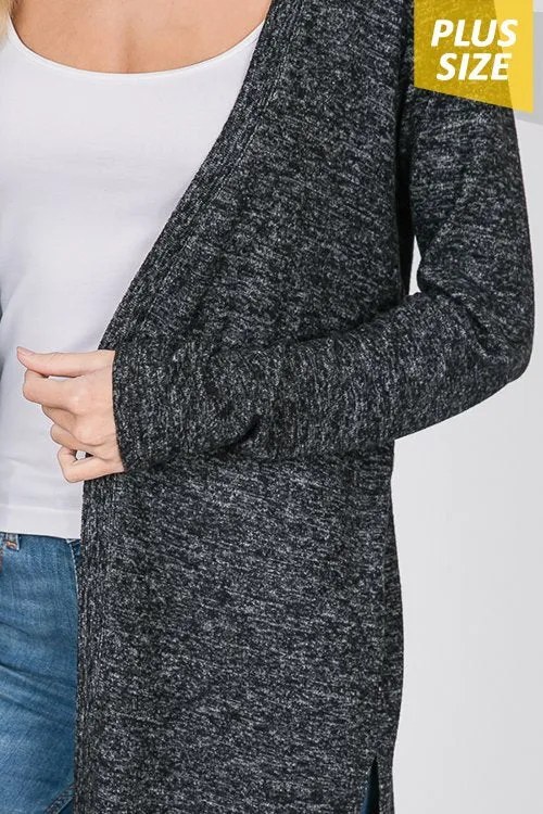 Super Soft Long Sleeve Hacci Open Front Cardigan - Dk Charcoal