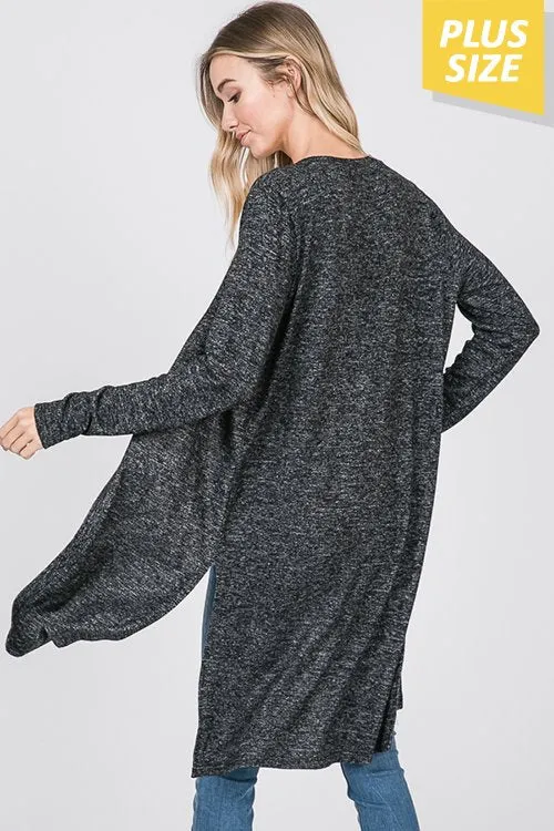 Super Soft Long Sleeve Hacci Open Front Cardigan - Dk Charcoal