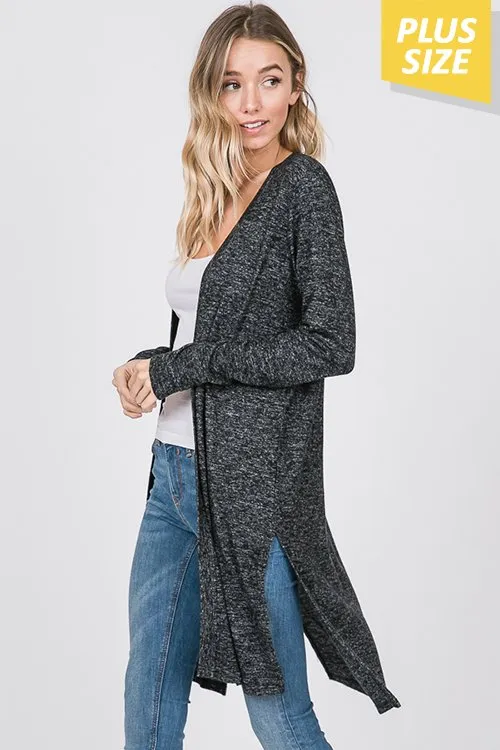 Super Soft Long Sleeve Hacci Open Front Cardigan - Dk Charcoal