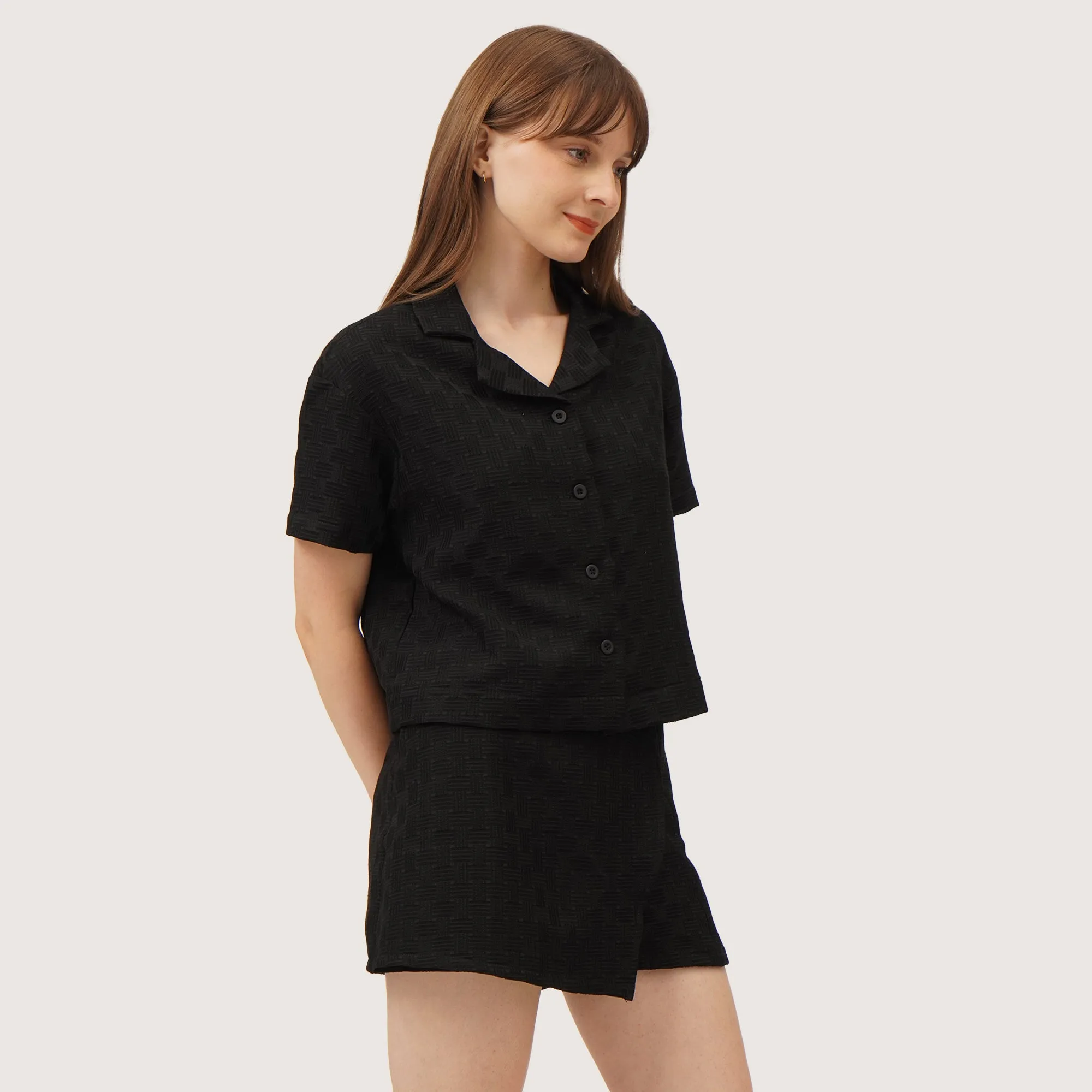 Textured Relaxed Short Sleeve Shirt