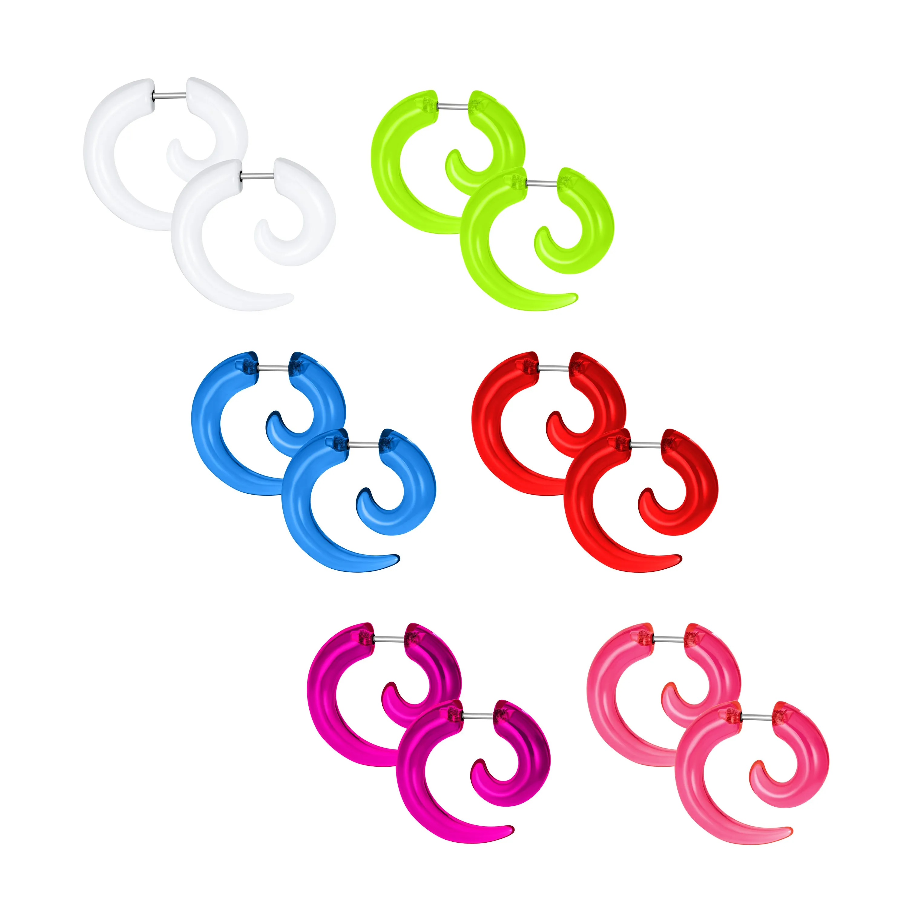 Unisex Spiral Tribal Ear Plug Taper Earrings Set - 6 Pcs Various Colors