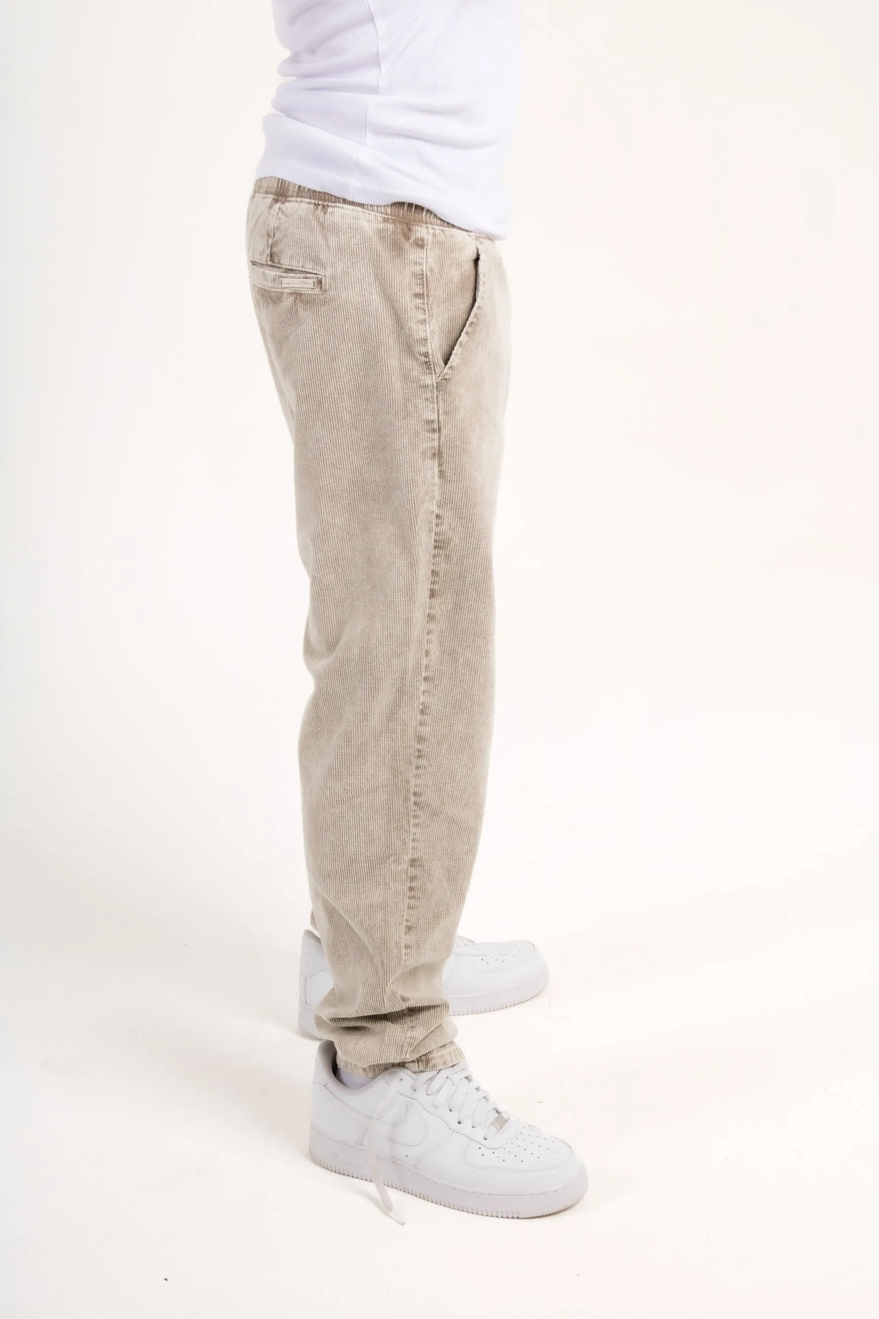 Washed Acid Beige Corduroy Straight Leg Trouser