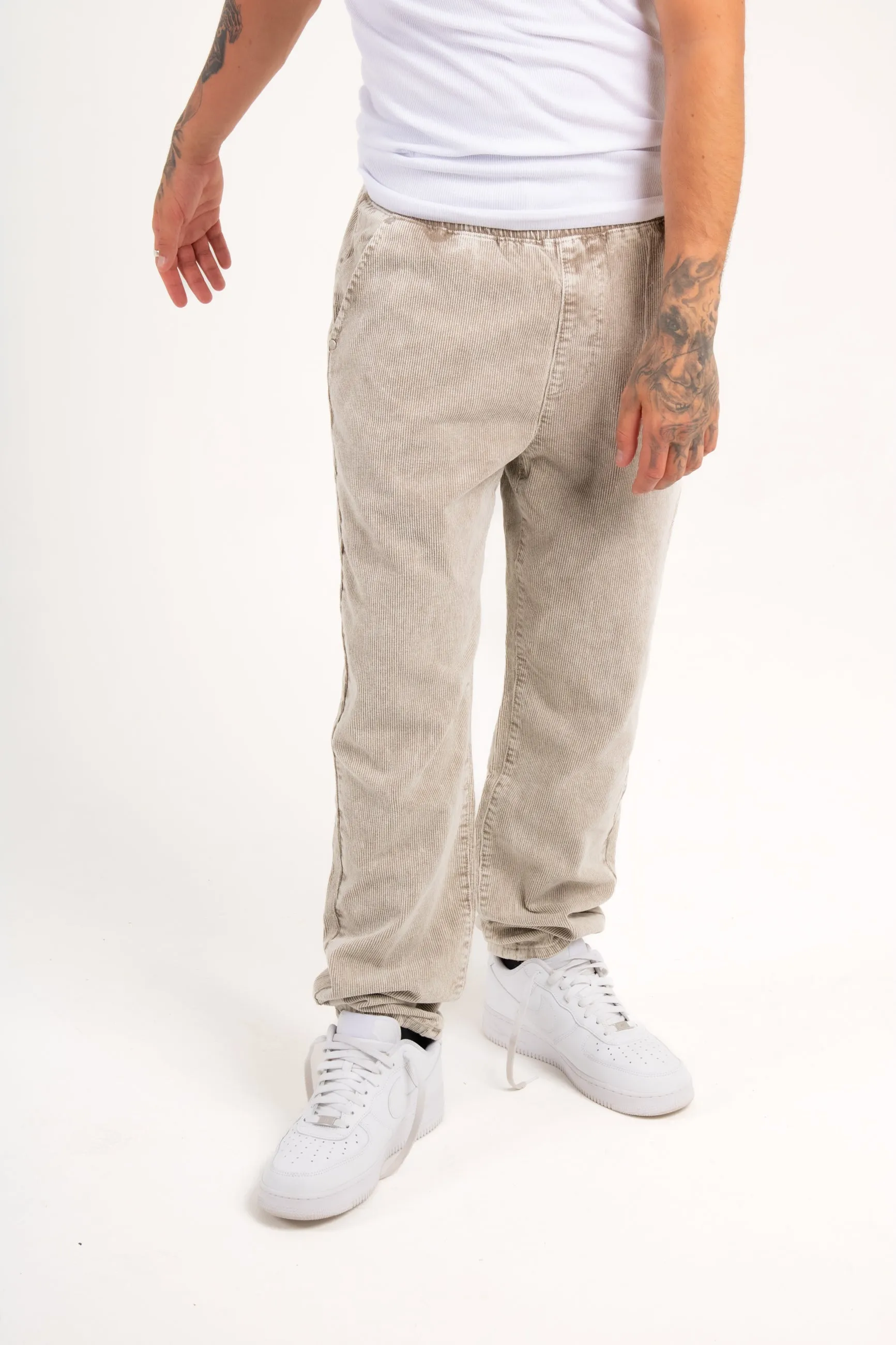 Washed Acid Beige Corduroy Straight Leg Trouser