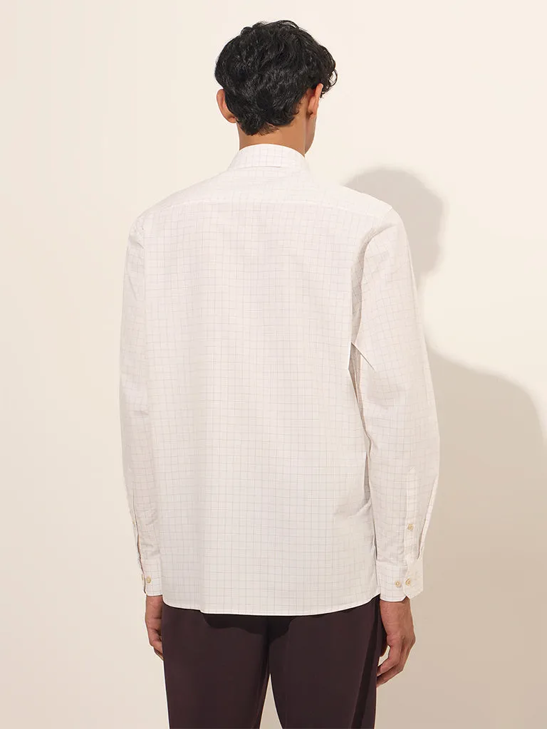 WES Formals Off-White Checkered Slim-Fit Cotton Shirt