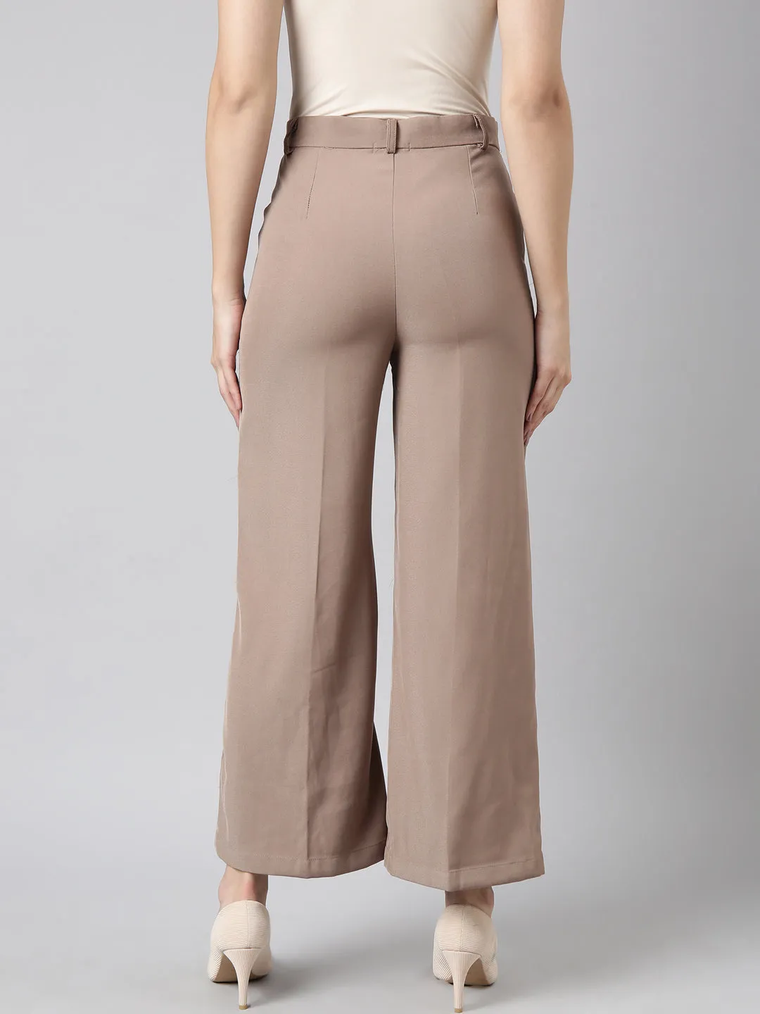 Women Solid Beige Parallel Trousers