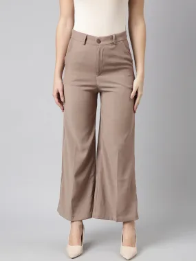 Women Solid Beige Parallel Trousers