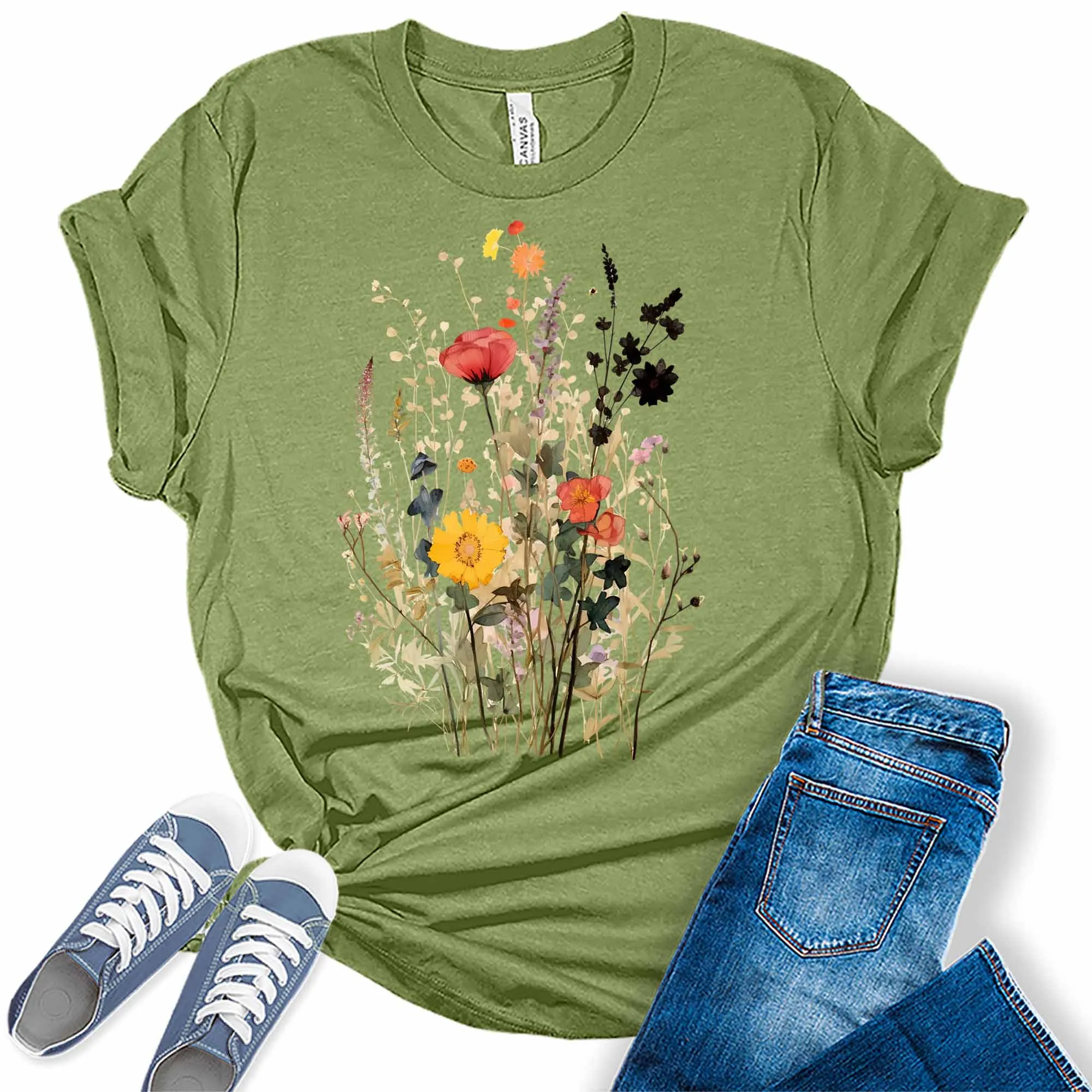 Womens Boho Flower Shirt Cute Wildflower Graphic Tees