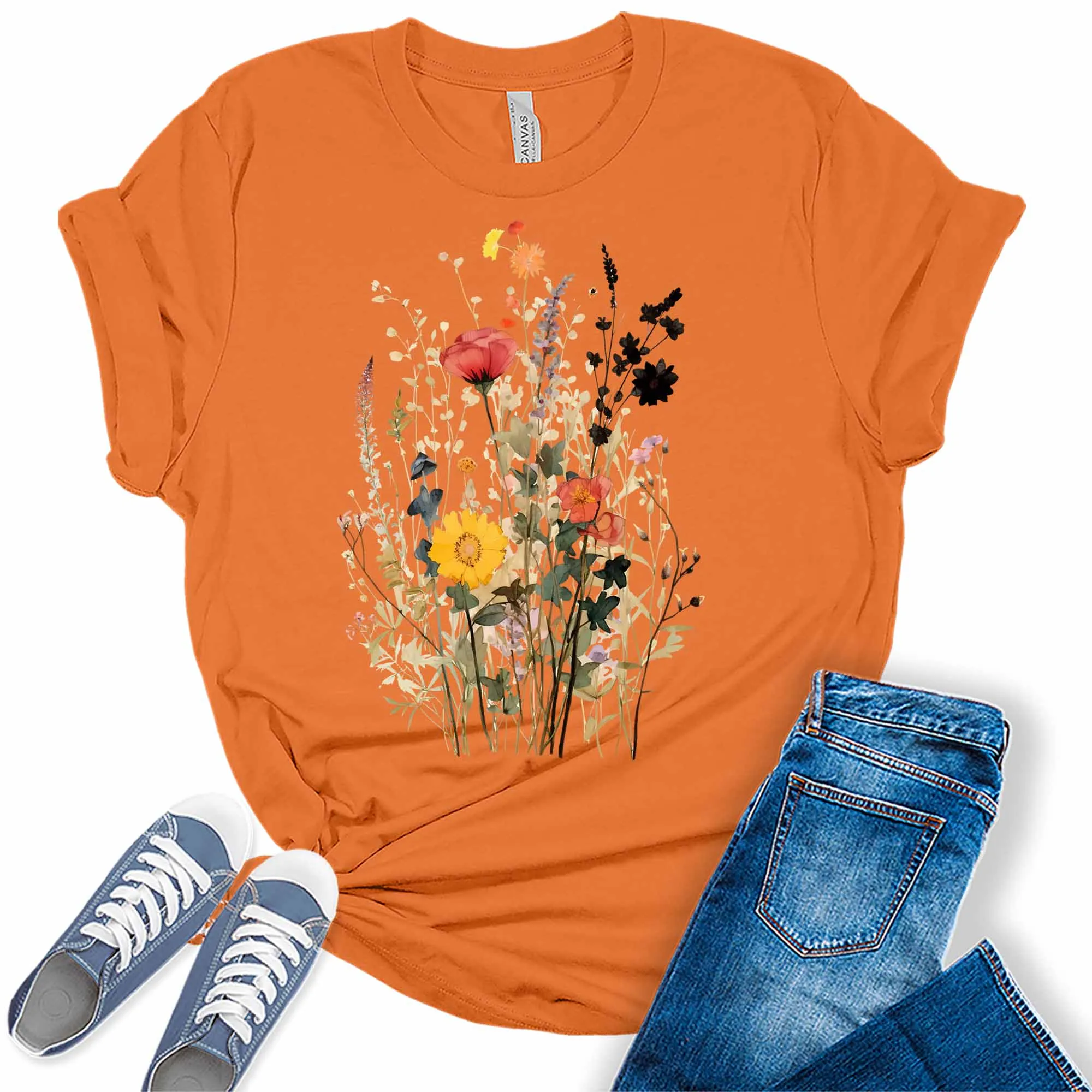 Womens Boho Flower Shirt Cute Wildflower Graphic Tees