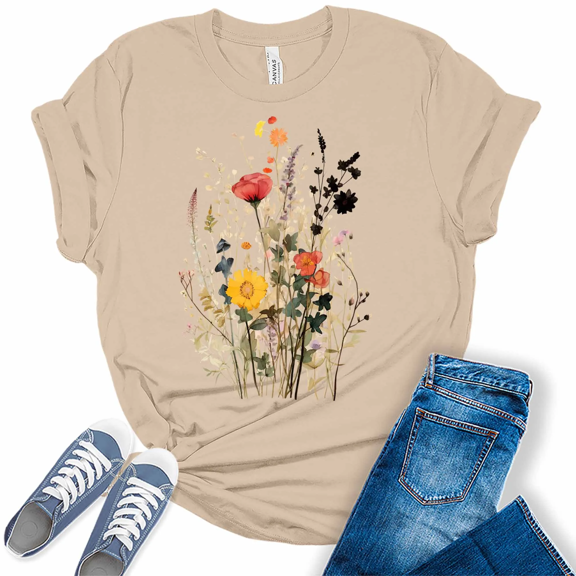 Womens Boho Flower Shirt Cute Wildflower Graphic Tees