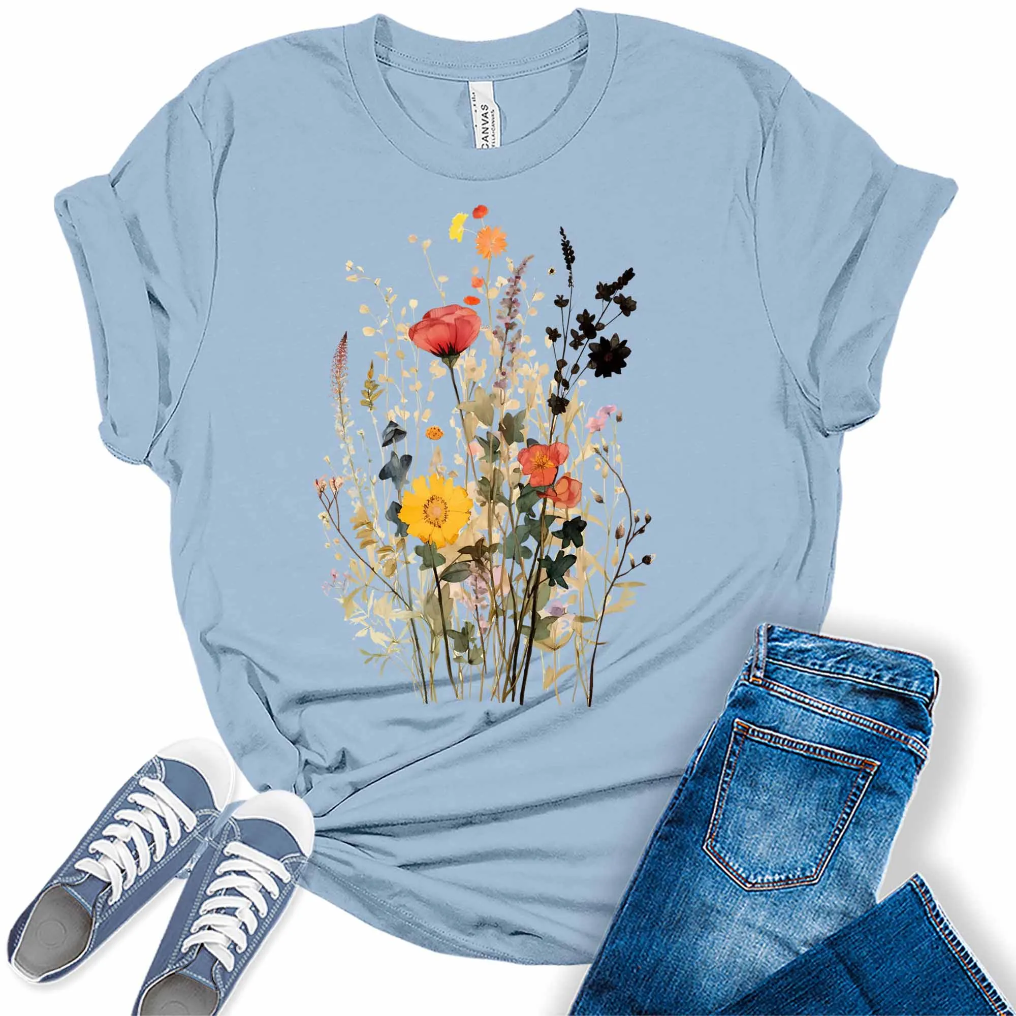 Womens Boho Flower Shirt Cute Wildflower Graphic Tees