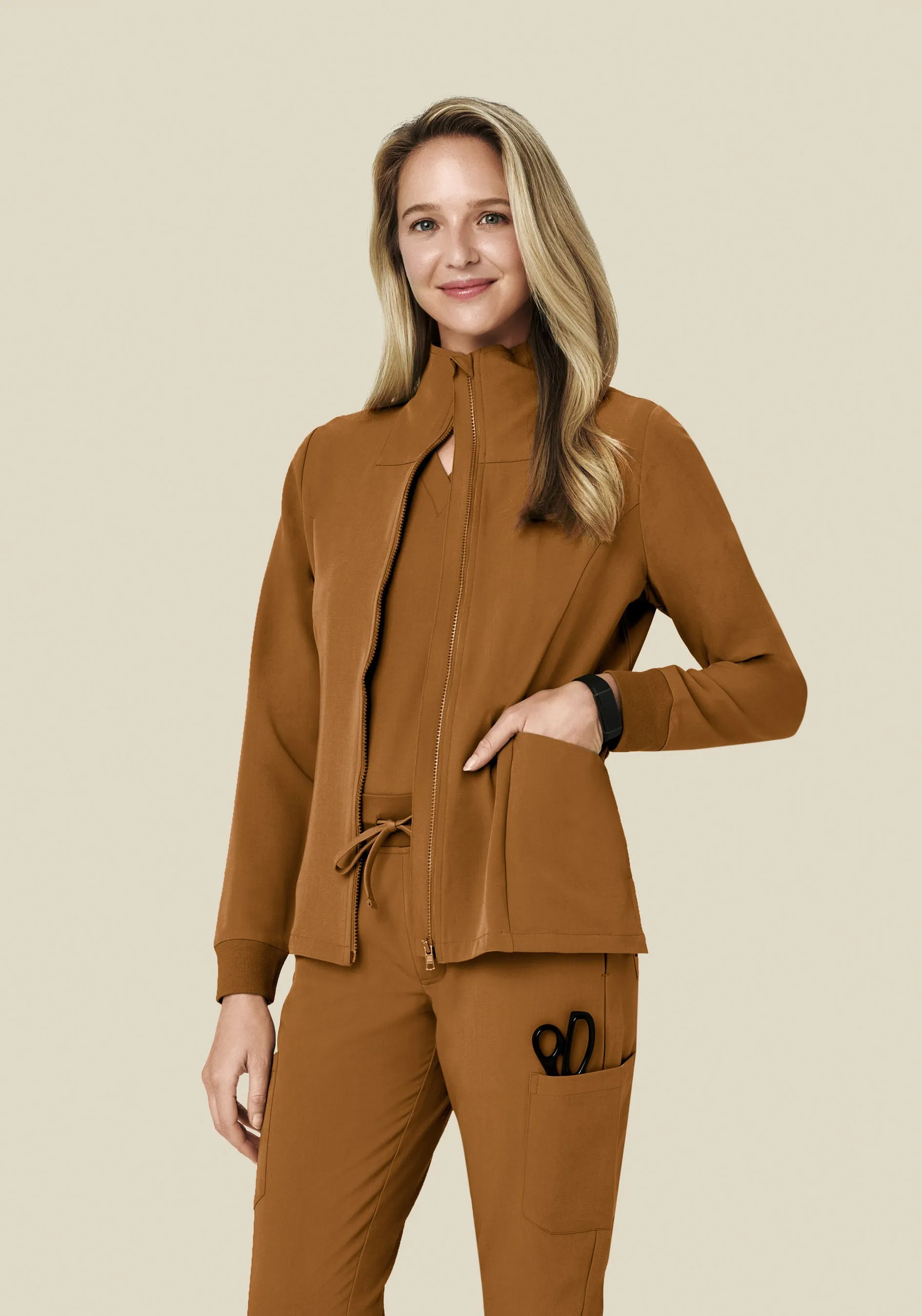 Women's Modern Scrub Jacket Camel