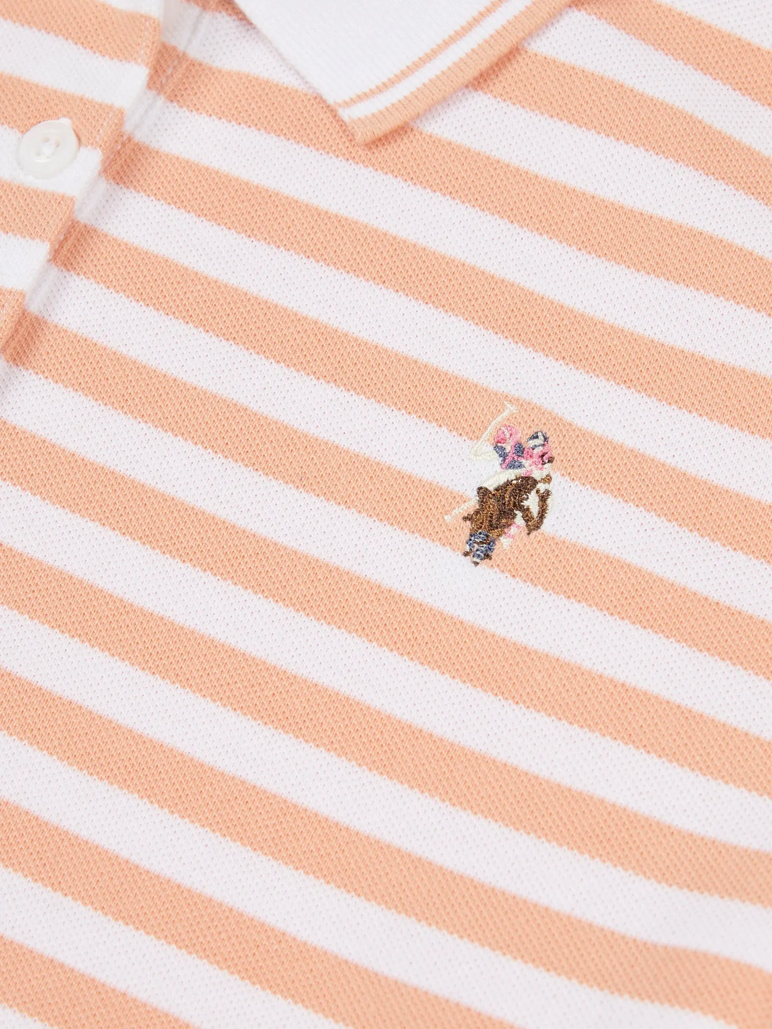 Womens Stripe Polo Shirt in Peach Nectar