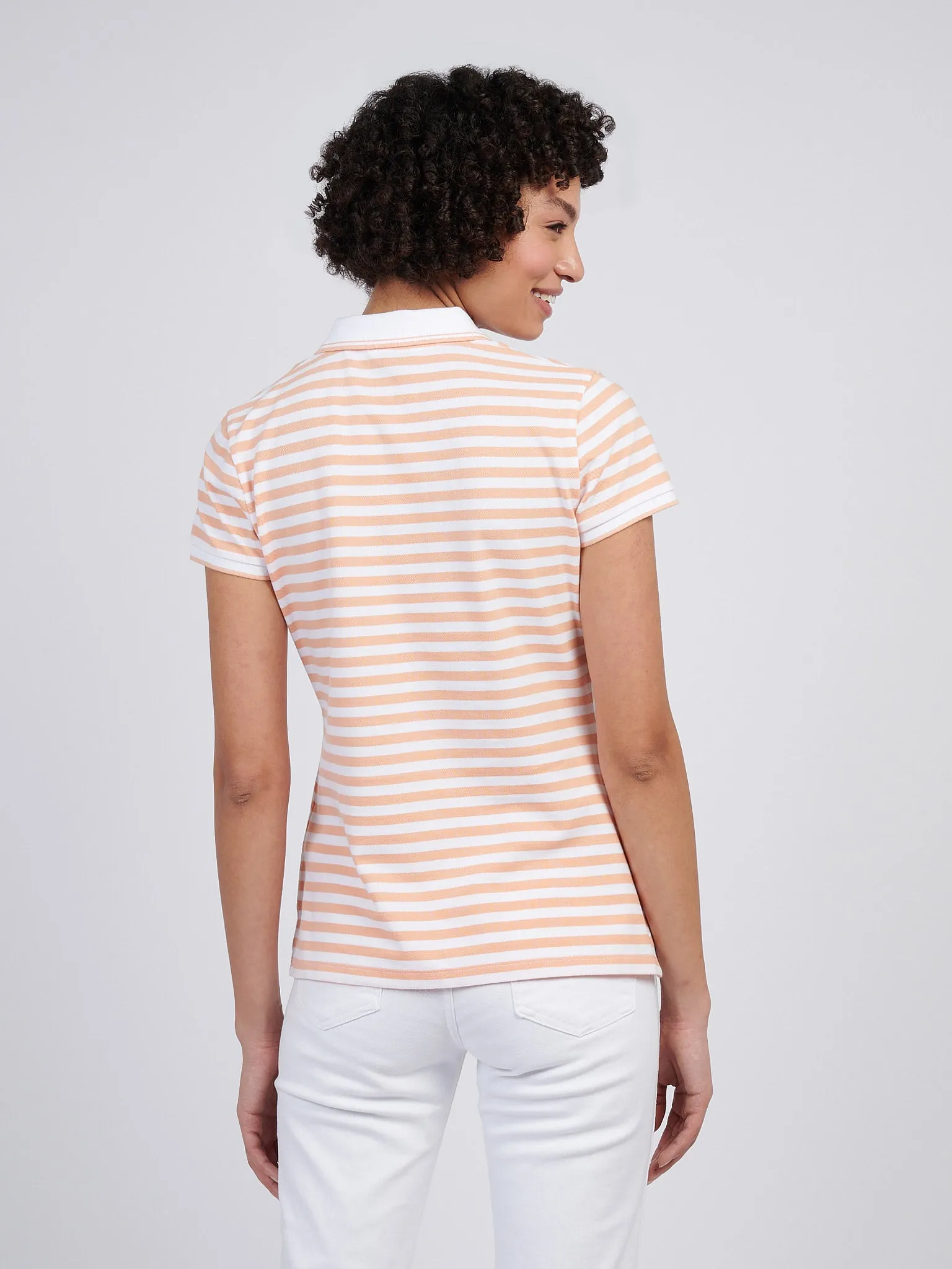 Womens Stripe Polo Shirt in Peach Nectar