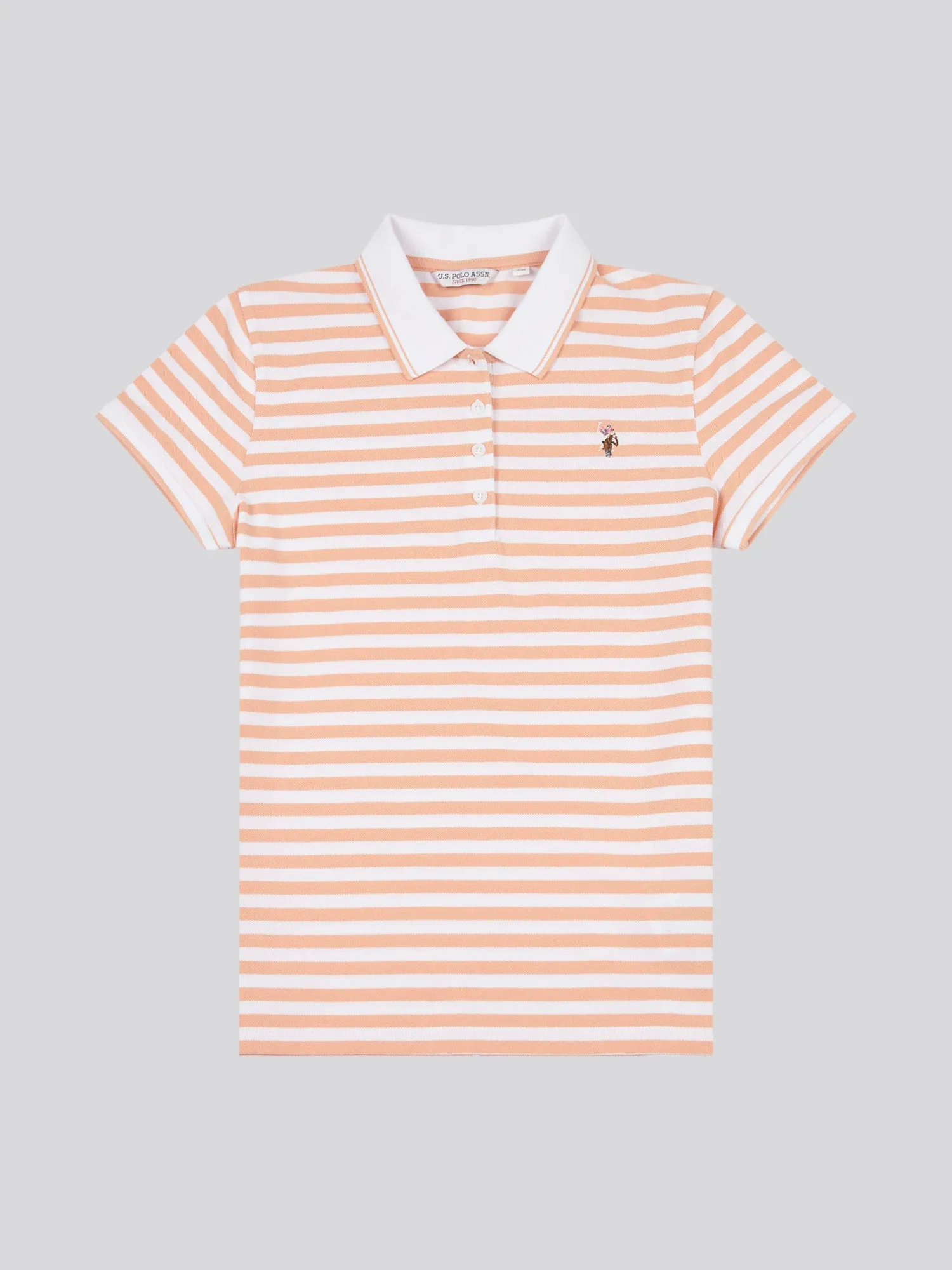 Womens Stripe Polo Shirt in Peach Nectar